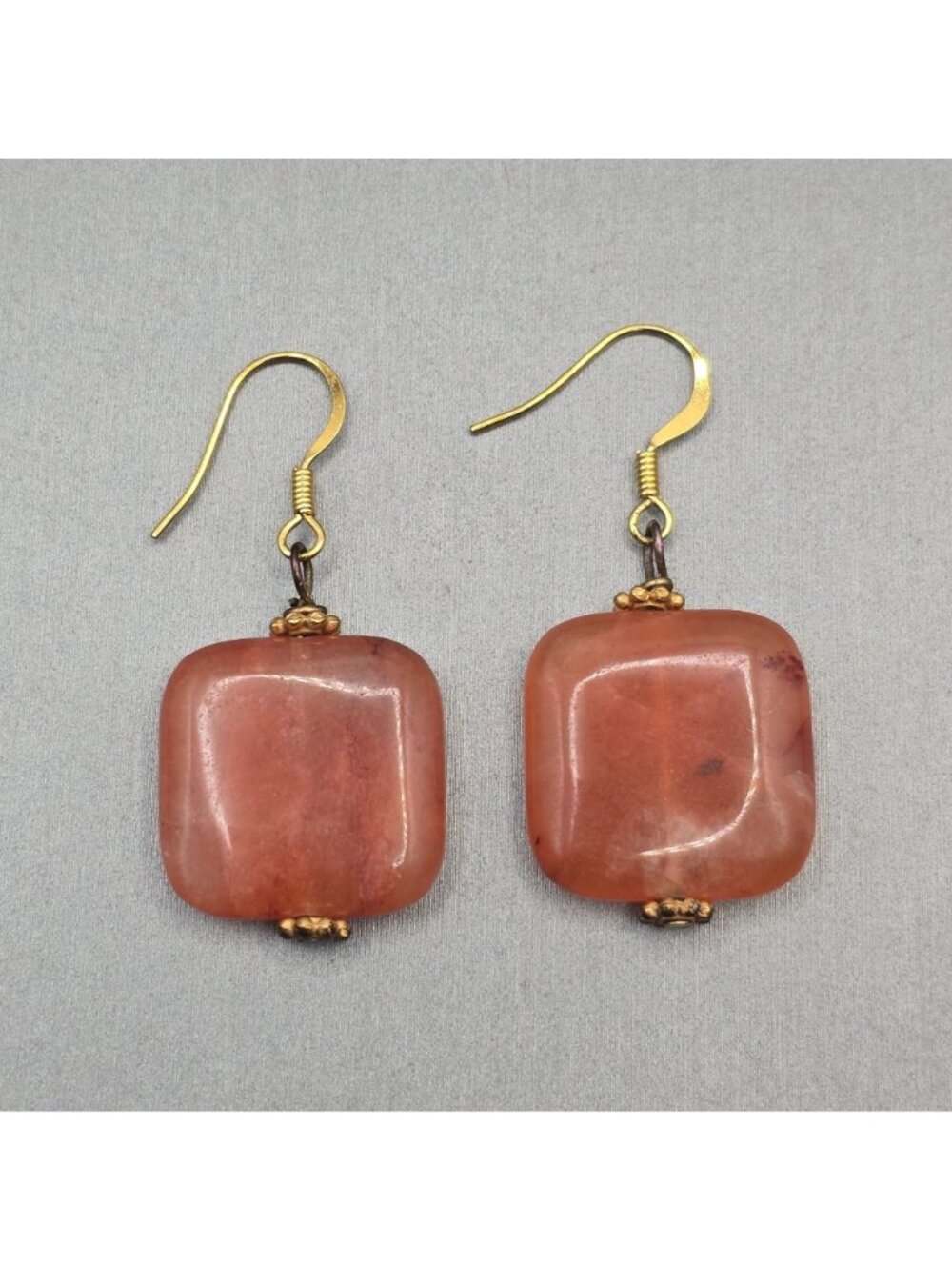 VTG Carnelian Dangle Earrings 1.75" Mixed Metal Floral Caps Bohemian Statement - Picture 9 of 13